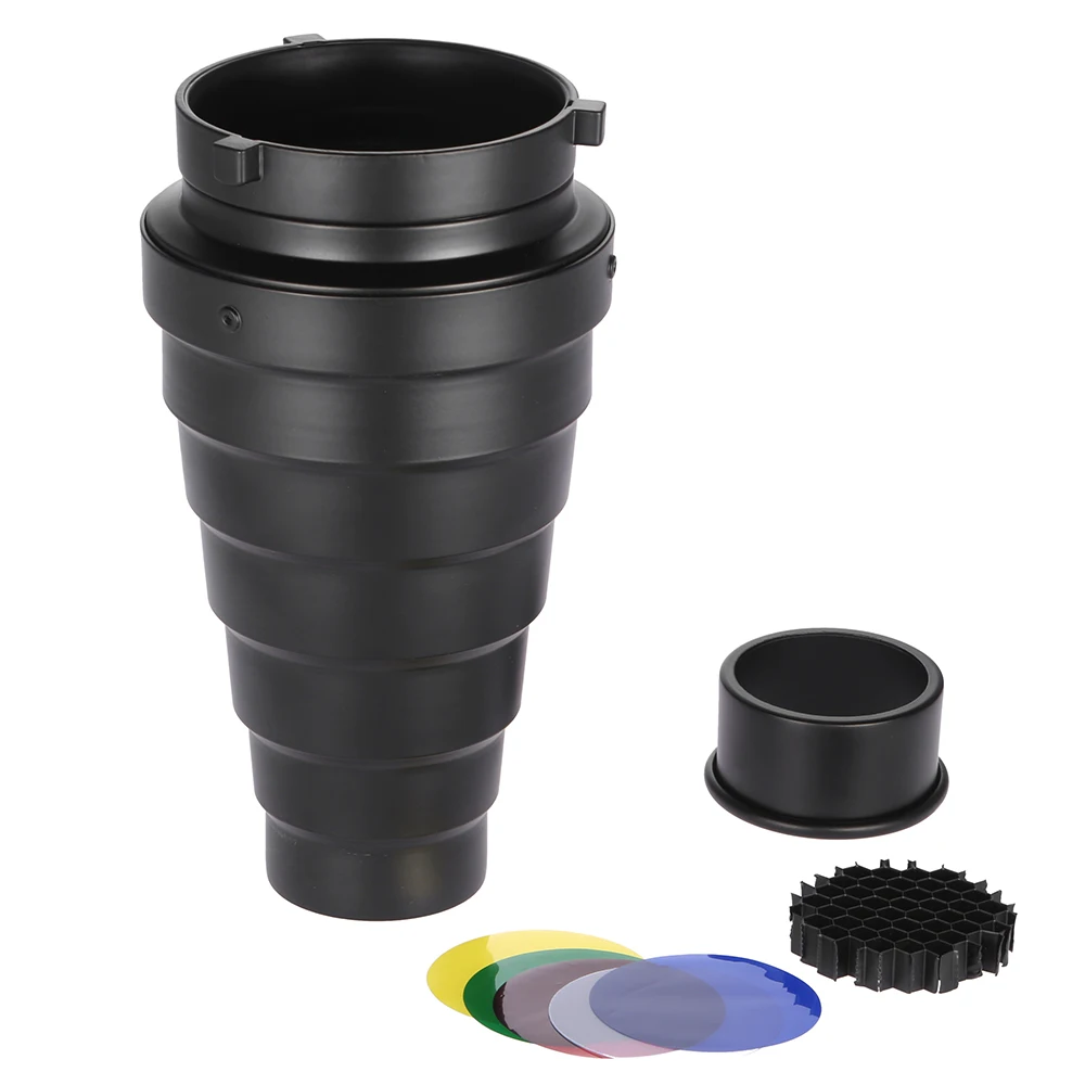 Конический тубус с сотовой сеткой 5 шт. Набор цветных фильтров для крепления Bowens
