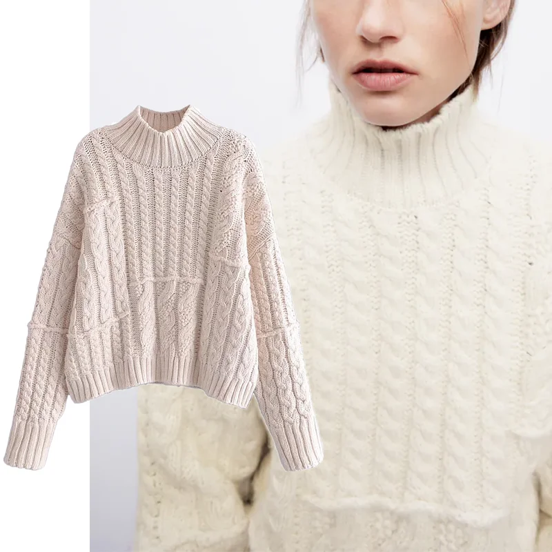 

ZA Women Solid Knitted Pullover Sweater 2021 Autumn Winter Turtleneck Long Sleeve Sweater Warm Loose Casual Soft Fashion Tops