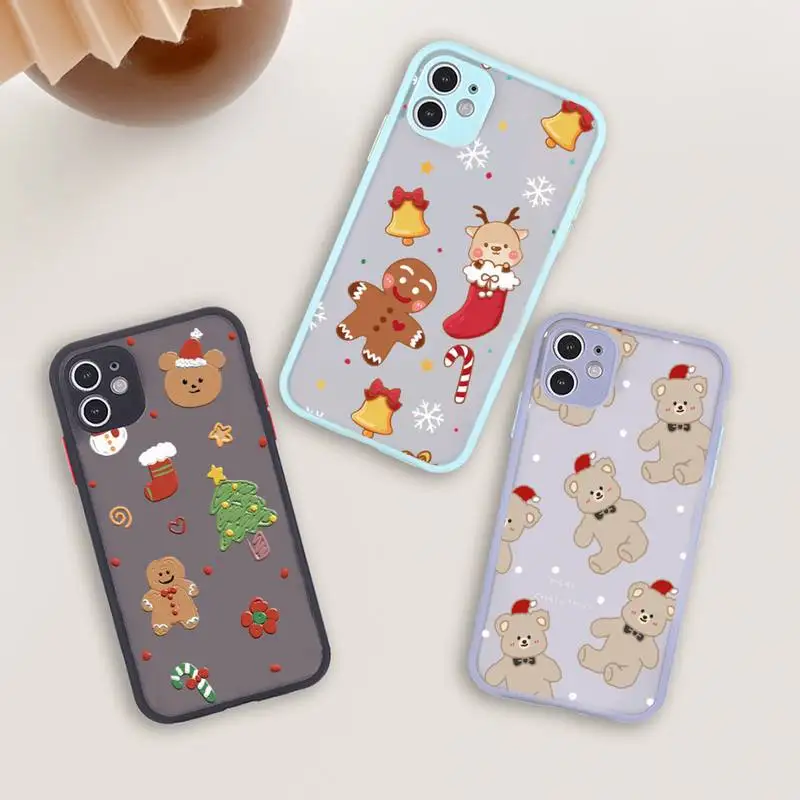 

Merry Christmas Gift Phone Case For iPhone 12 11 Mini Pro XR XS Max 7 8 Plus X Matte transparent blue Back Cover