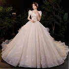 Женское винтажное свадебное платье Dioflyusa, роскошное кружевное платье принцессы с бантом и пышными рукавами, элегантное платье невесты цвета шампанского, 2021