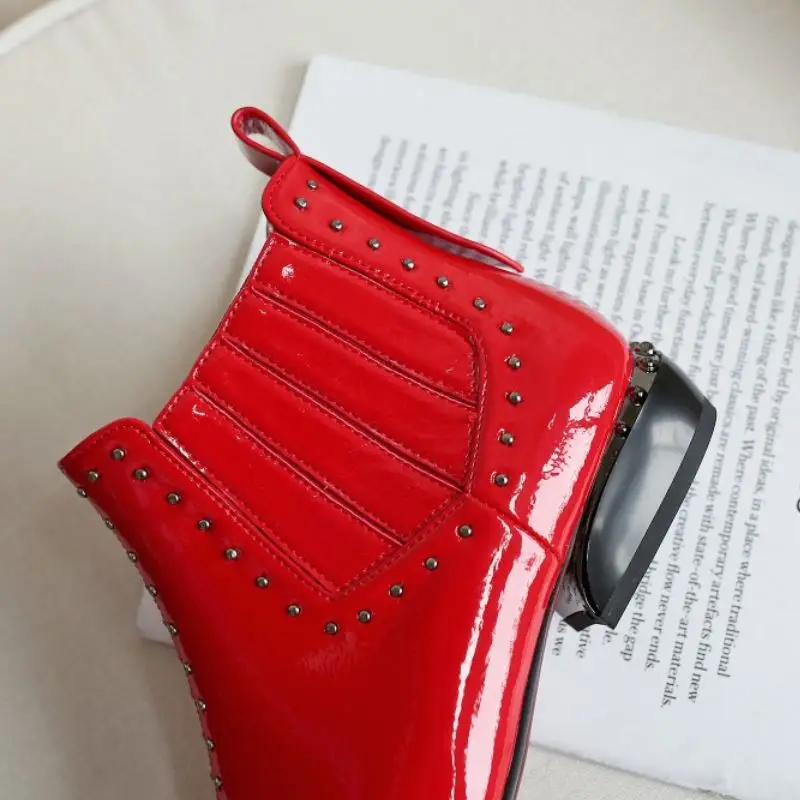 RIZABINA/пикантные женские ботильоны из лакированной кожи Балетки с заклепками и