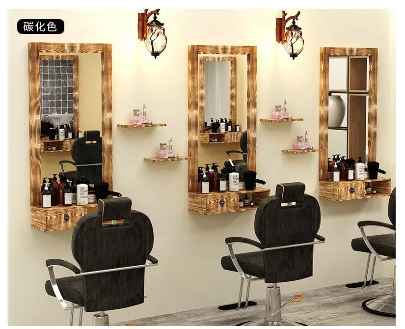 Barber's dressing table mirror solid wood retro single side low clearance wall hanging hair salon special m | Мебель