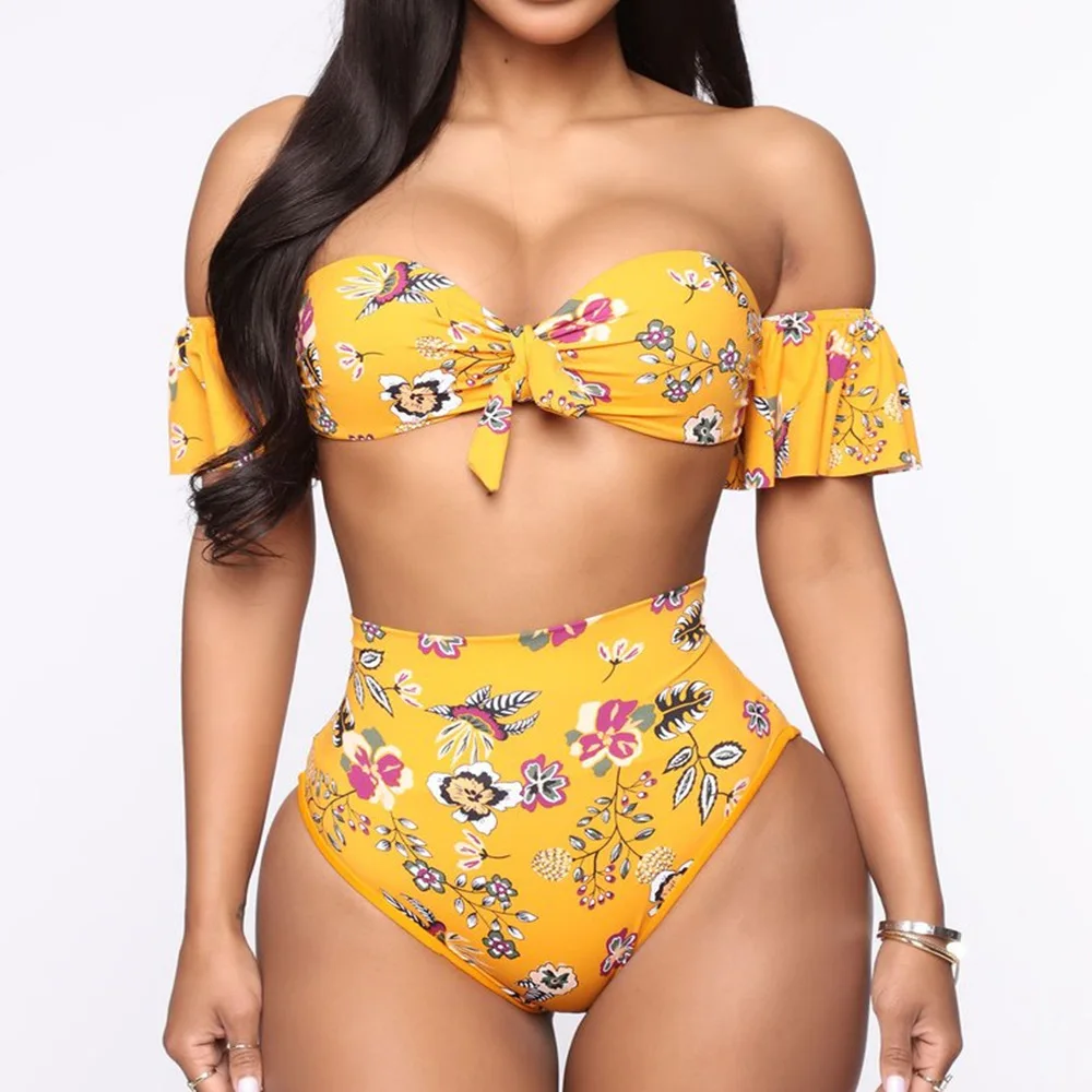 

Sexy Two Piece Swimsuit High Waist Bikini Set Retro Floral Print Swimwear Plus Size Bathing Suits Women Tankini Swimsuits Women