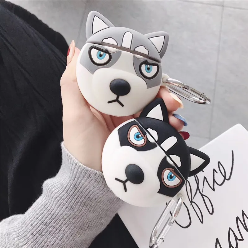 

3D Cute Cartoon SIBERIAN HUSKY Silicone Cases for Apple Airpods Pro Protective Bluetooth Wireless Earphone Cover Keychain