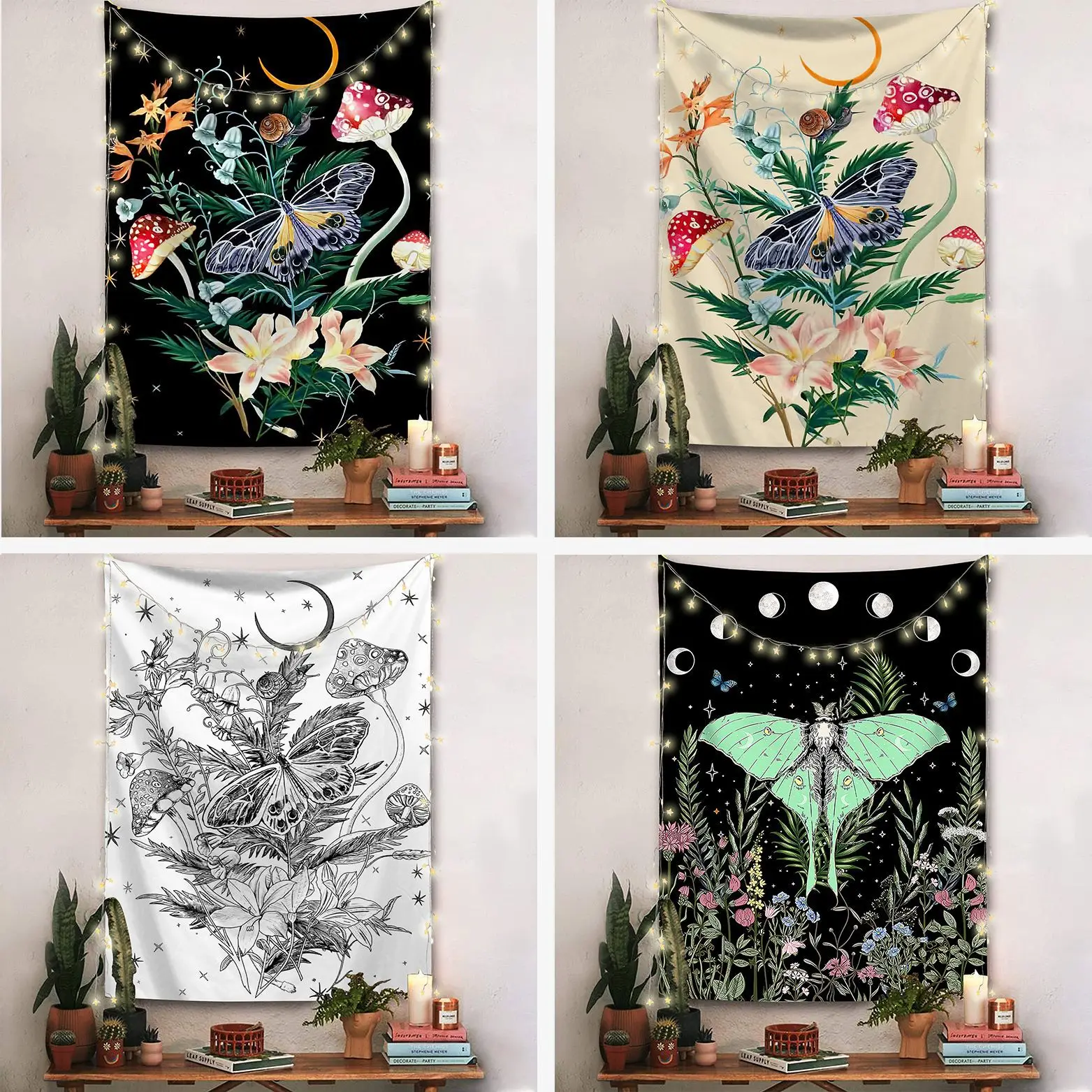 

Moon phase flower vine Wall Tapestry Background Cloth Wall Hanging Home Decor Witchcraft Beach Mat 73*95cm GT-0082
