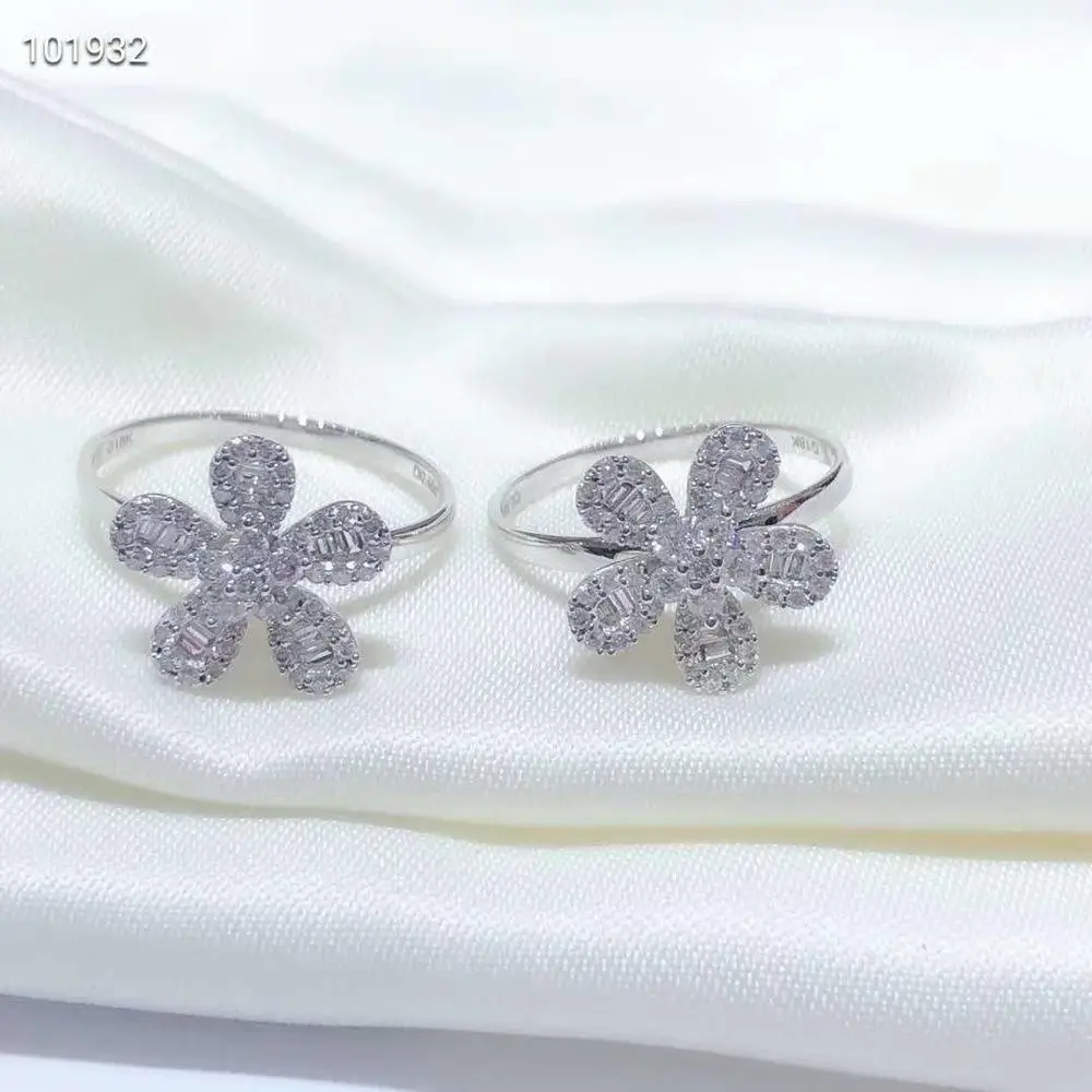 18K White Gold 0.45 Carat Real Diamond Ring Flower Women Wedding Party Engagement Anniversary Birthday Present 0.2 Ct VS | Украшения и