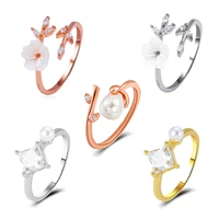 fashion geometric flower shape rings for women simple inlaid zircon adjustable ring girl jewelry gift 2022 new