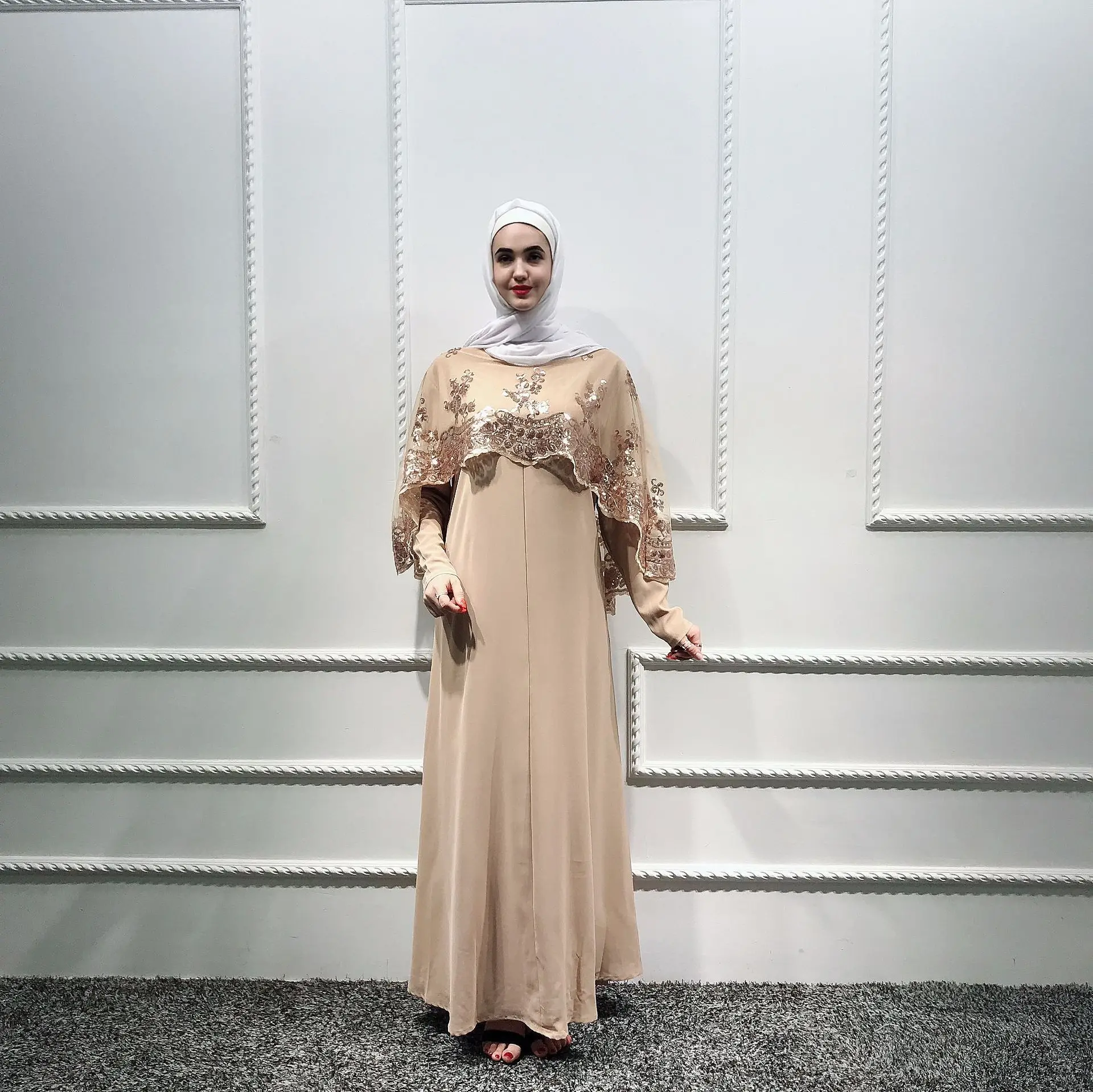 Мусульманское платье из двух частей с накидкой женское абайя блестками и