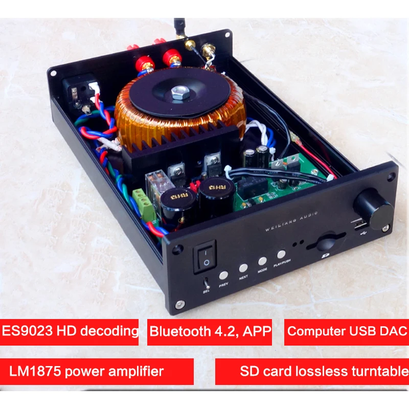 

All Aluminum Power Amplifier Integrated Machine AM-800 HiFi Bluetooth 4.2 Lossless Turntable DAC HD Decoding LM1875 Amplifier