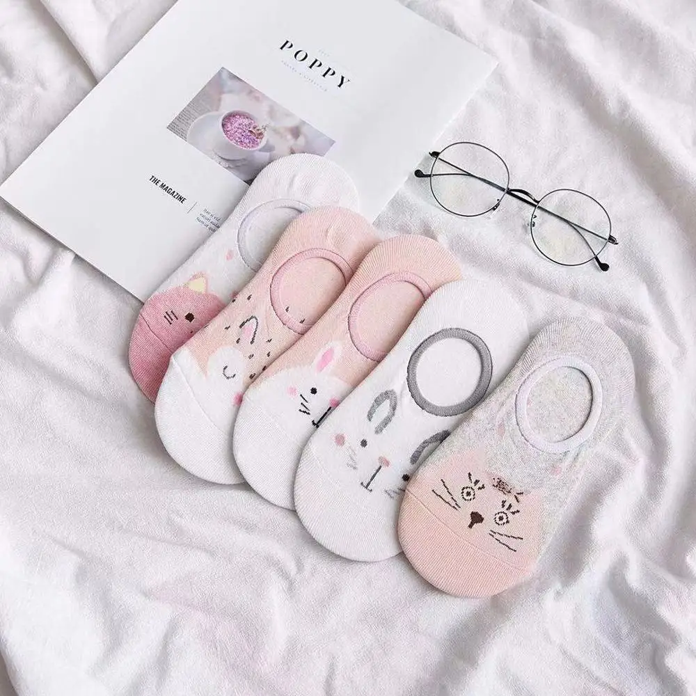 5 пар женские короткие носки милые хлопковые Носки с рисунком кота и кролика