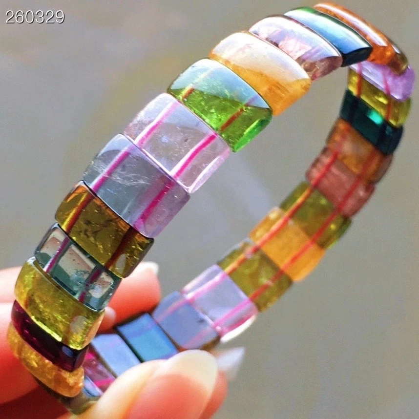

Женский эластичный браслет из натурального разноцветного турмалина, 10,5x6,2 мм