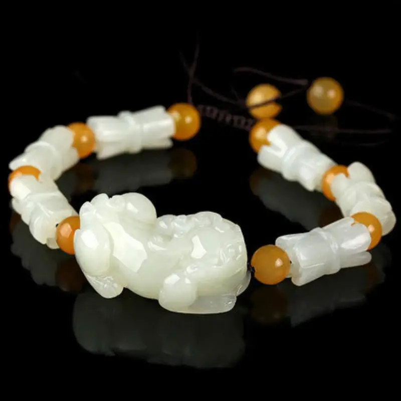 

Натуральный браслет Xinjiang Hetian jade Pixiu, браслет на удачу с подвеской, шуй богатство, браслеты на удачу, ювелирные изделия, браслеты на удачу