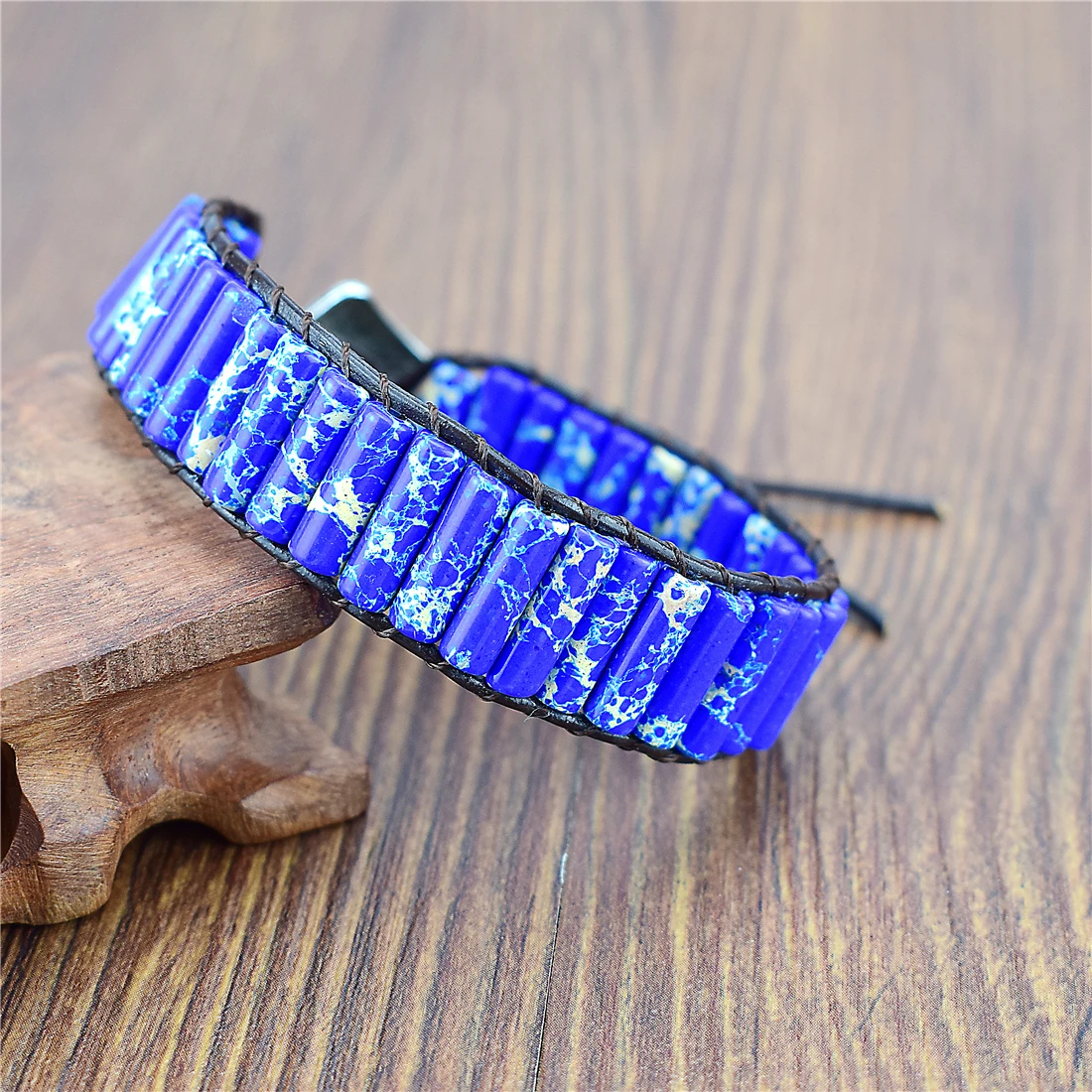 

New Ethnic Femme Bracelet for Lover Semi Precious Stone Single Leather Wrap Bracelet Beads Couples Bracelet Jewelry