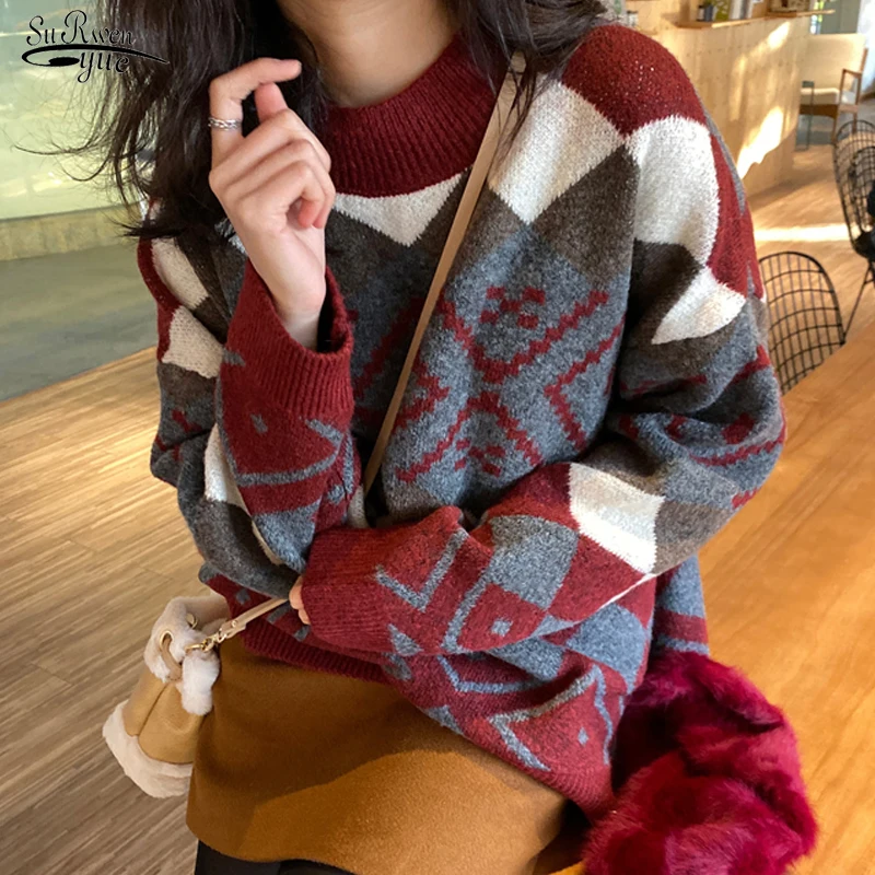 

2021 Autumn and Winter Clothes Casual Knitwear Jumper Fashion Sweater Warm Pull Femme Thick Loose Pullover Women's Sweater 16473