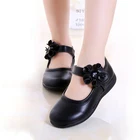 Туфли детские кожаные для девочек, школьные, белые, розовые, черные, с цветочным принтом, От 5 до 14 лет