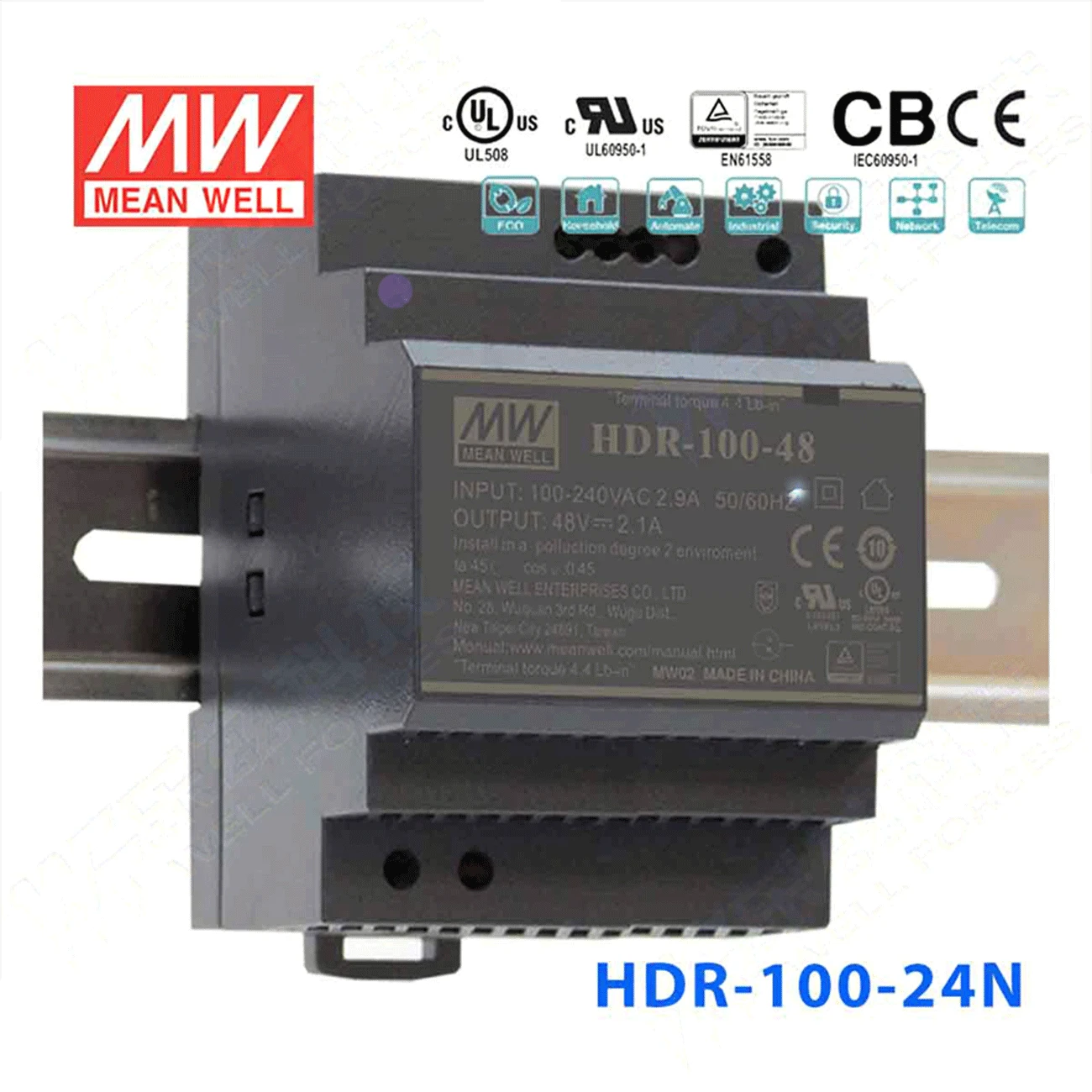 

nice MEAN WELL 2Pack HDR-100-24N 24V 3.83A meanwell HDR-100 92W Single Output Industrial DIN Rail Power Supply