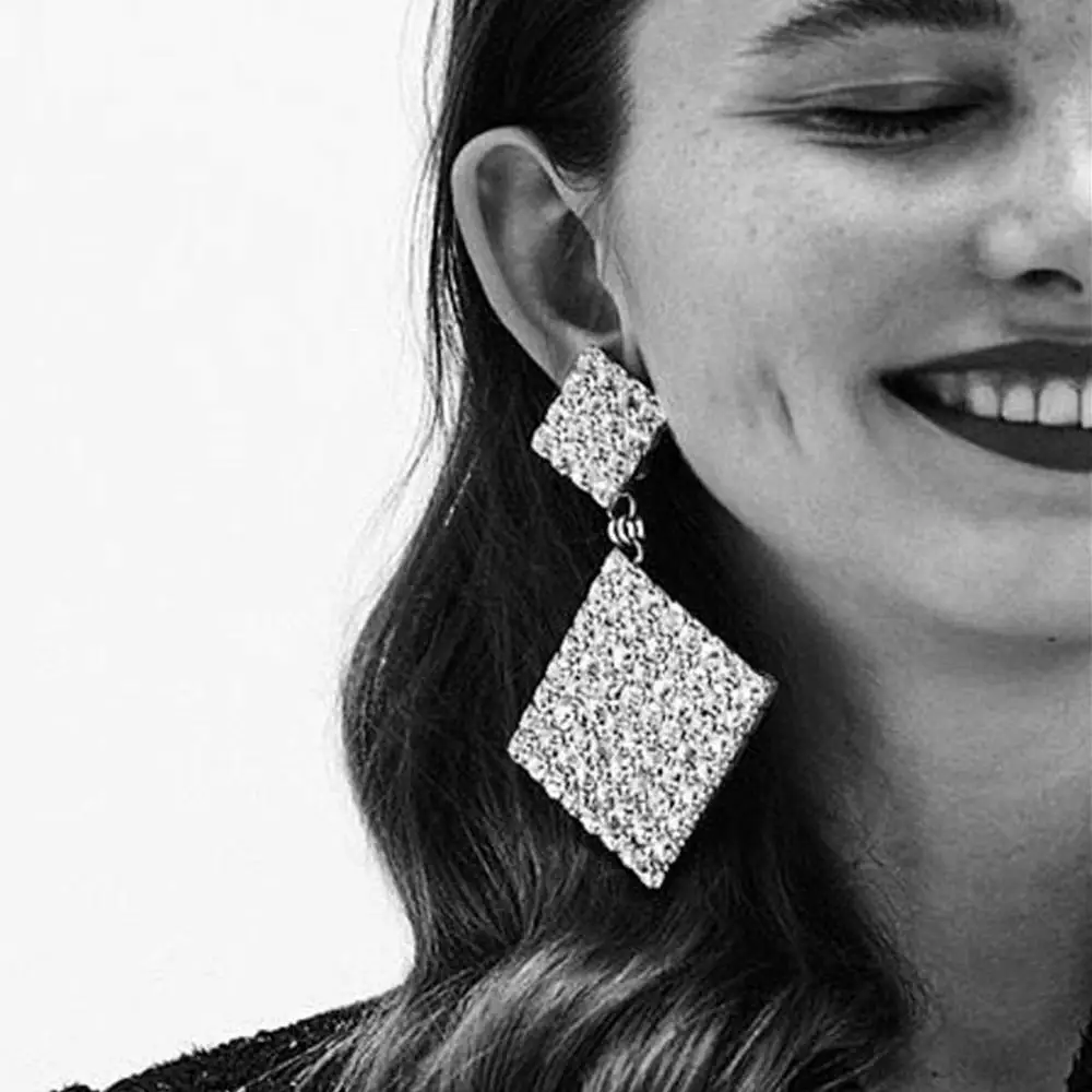 Потрясающие Стразы квадратные Висячие серьги для женщин модные ювелирные