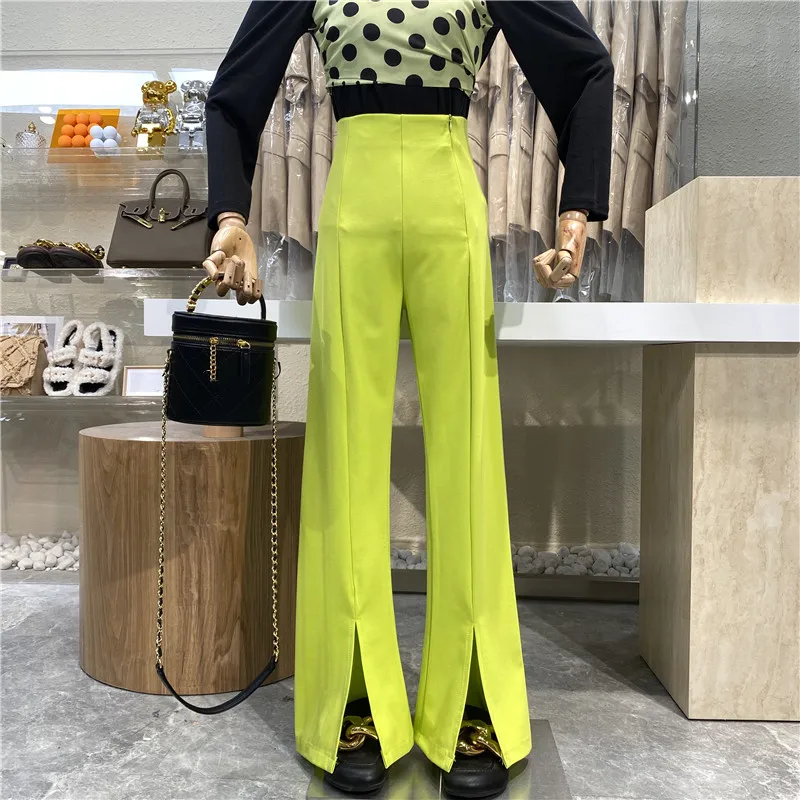 

Niche Design 2021 Side Zipper High Waist Slit Slacks With Micro Flared Wide-leg Pants