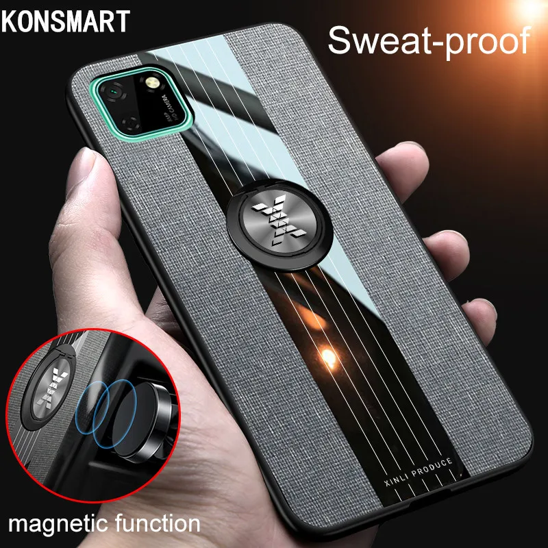 

Чехол KONSMART для Huawei Y5P 2020, роскошный силиконовый Магнитный тканевый силиконовый чехол для телефона Y5P 5,45 дюйма, чехол-накладка с кольцом на па...