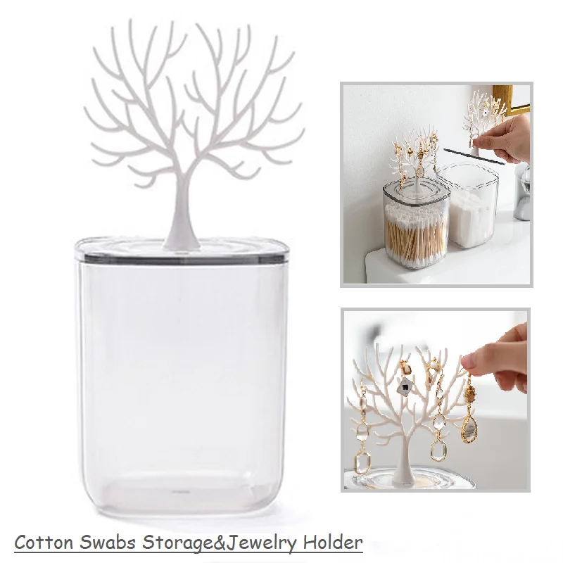 

Acrylic Cotton Swabs Storage Boxes Transparent Tree Holder For Jewelry Mul function Cosmetic Cotton Box