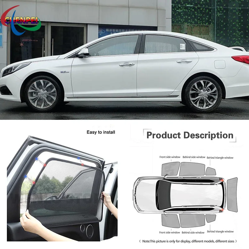 For Hyundai Sonata 2015 Car Full Side Windows Magnetic Sun Shade UV Protection Ray Blocking Mesh Visor Decoration Accessories
