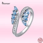 Bamoer лист кольцо Аутентичные 925 стерлингового серебра светильник Синий Циркон с открытым Размеры кольца для женщин Роскошная обувь с украшением в виде кристаллов ювелирных изделий GAR005