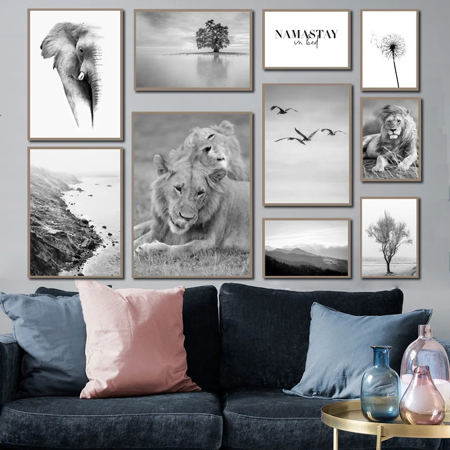 

Elephant Lion Seagull Dandelion Tree Lake Wall Art Canvas Painting Nordic Posters And Prints Wall Pictures For Living Room Decor