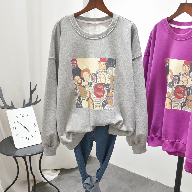 

Spring and Autumn Thin Round Neck Cartoon Abstract Oil Painting Jacket Sweatshirt Women