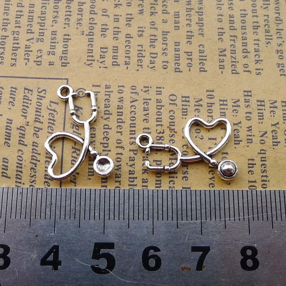 

200pcs Stethoscope Charms 15mm x 21mm DIY Jewelry Making Pendant antique silver color