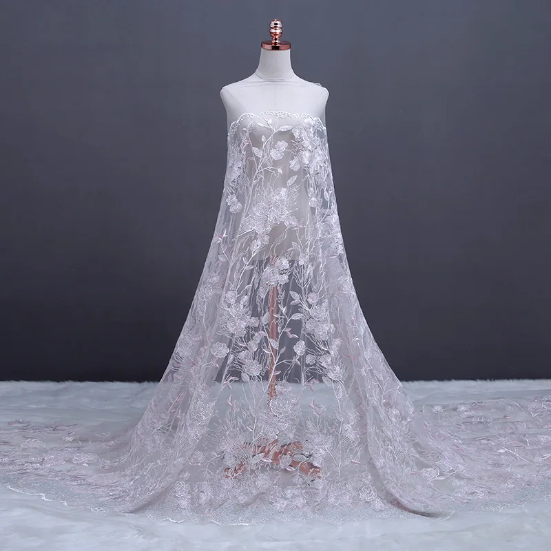 Розовый мягкий красочный вышитые кружева тюль платье свадебное ткань у двора