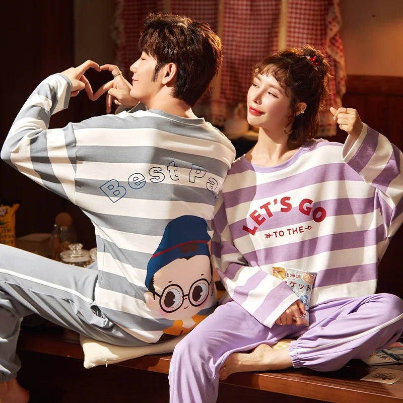 Новинка осенне-зимние пижамные комплекты из чистого хлопка для пар брюки