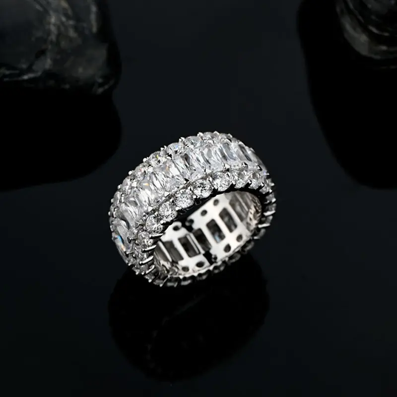

Jazaz 100% 925 Sterling Silver Sparkling Gear Shape Full Diamond Wedding Ring For Women Party Fine Jewely Anniversary Gift B0913