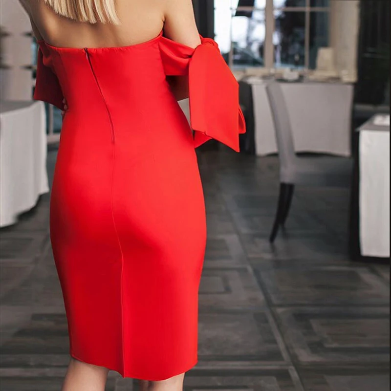 Сексуальное платье труба без спинки 2020 женское рукавов с бантом кружевные рукава