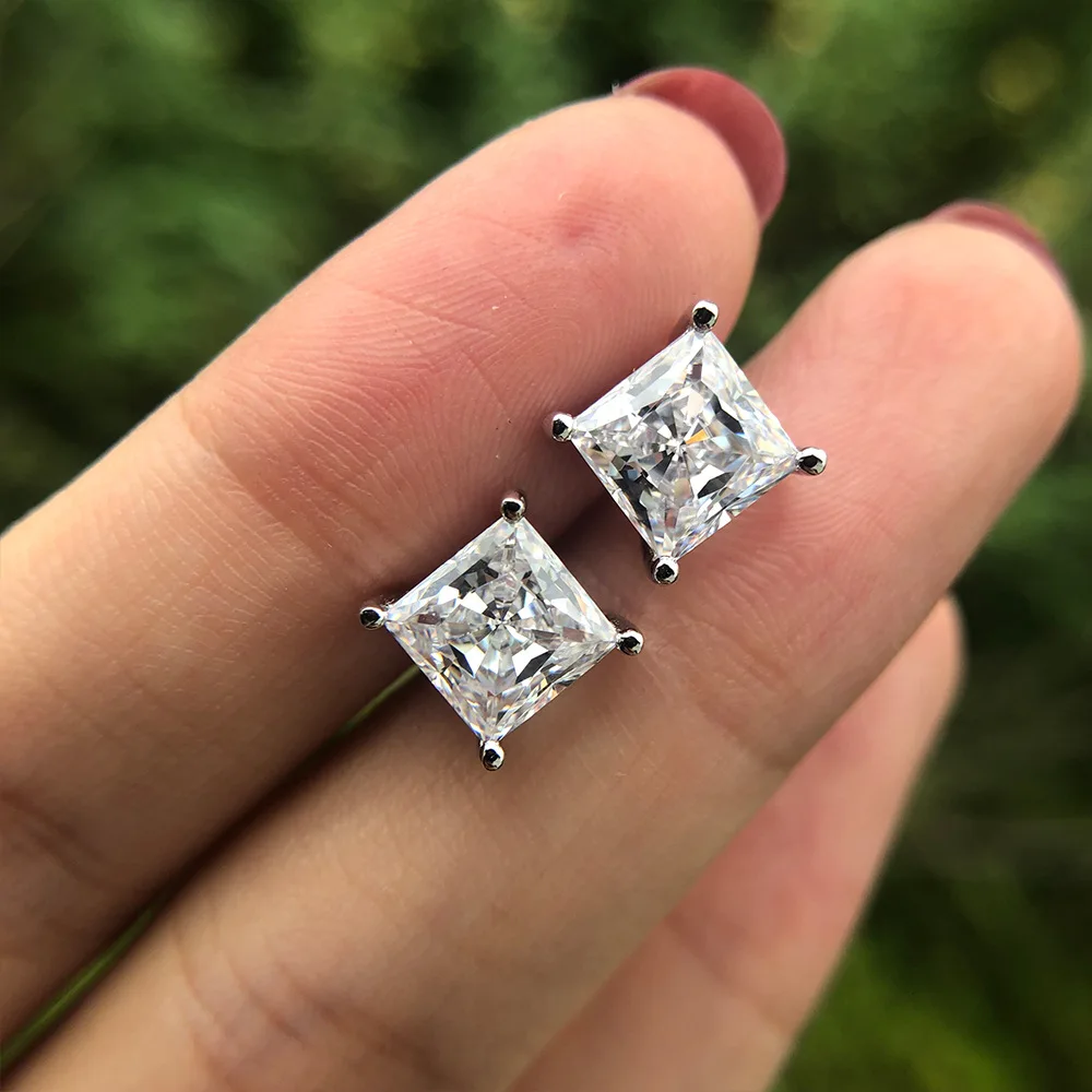 

CMajor Sterling Silver Solid S925 Fine Jewelry Elegant Fashion Simple White Square Cubic Zircon Classic Stud Earrings for Women