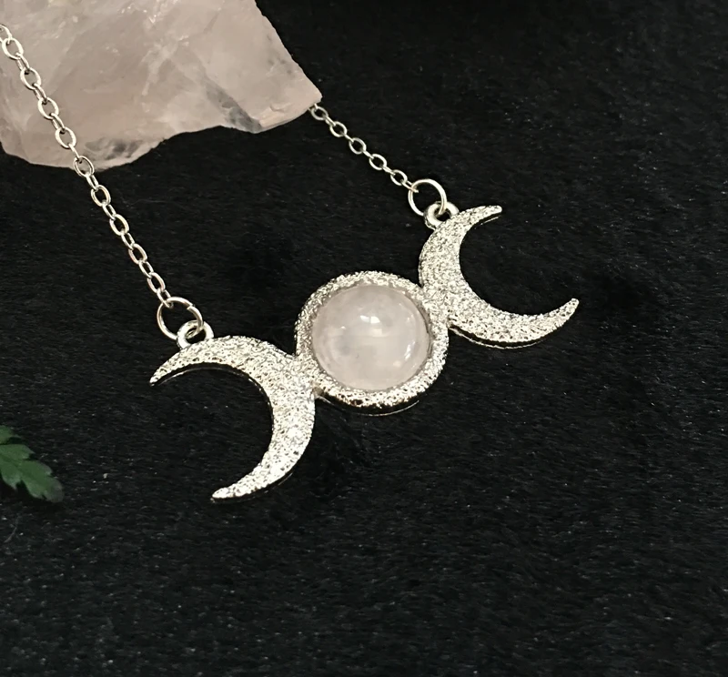 Посеребренное ожерелье с тройной луной женская Ведьма богиня Геката Тройная