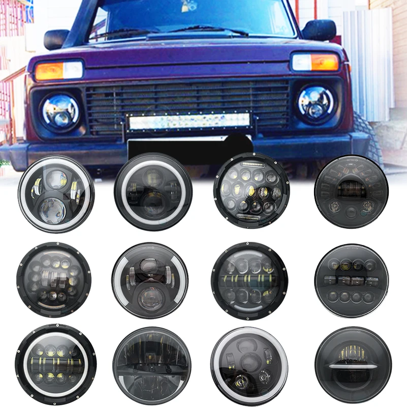 Передний светодиодный фонарь, для Lada Niva 7 дюймов, Hi/Low Beam, дневные ходовые огни, DC 12 В, 24 В, для Jeep Wrangler Unlimited JK, 2 шт.