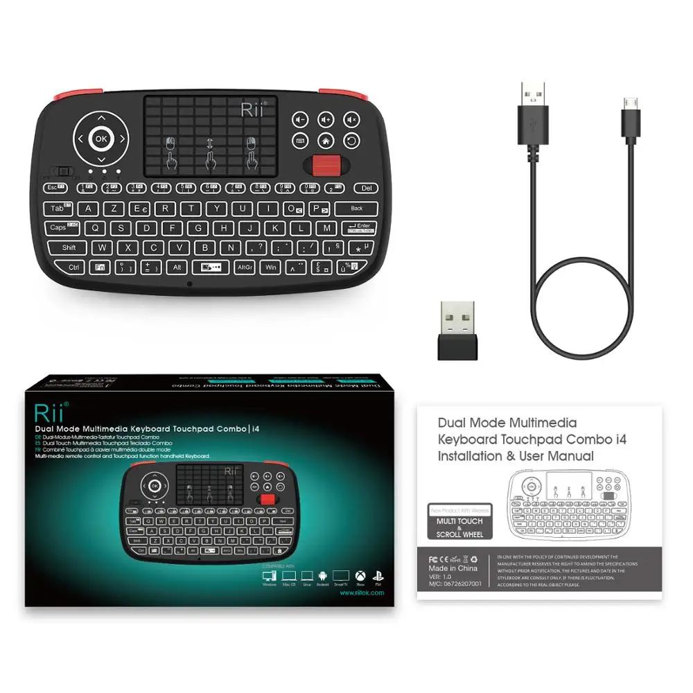 

Rii i4 Mini Bluetooth Wireless Keyboard AZERTY French with Backlit Keypad,Touchpad for TV box/Apple iOS/Android/Window