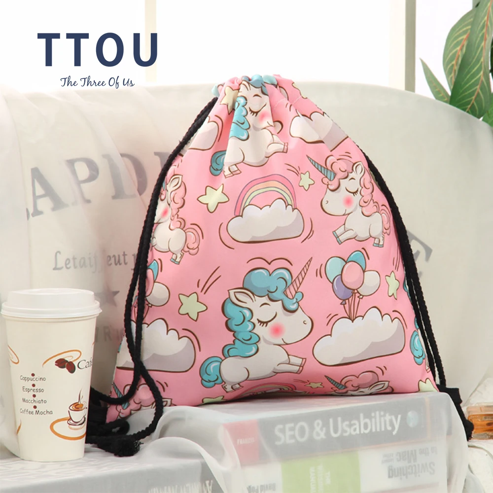 Женская сумка на шнурке TTOU маленький рюкзак с принтом единорога из мультфильма
