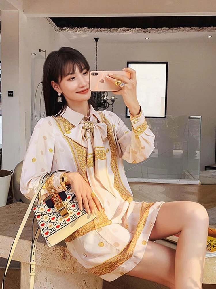 Дамская Осенняя блузка в стиле ретро с ремешками и бантом | Женская одежда