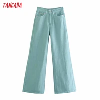 tangada 2021 fashion women high waist solid wide leg jeans pants long trousers pockets buttons female pants 4m185