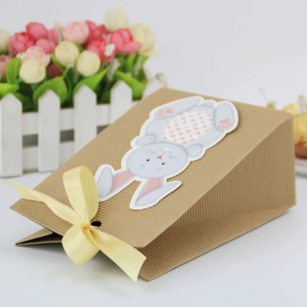 

European Style Easter Bunny Kraft Paper Striped Square Bottom Packaging Box Rabbit Card Kraft Durable Paper
