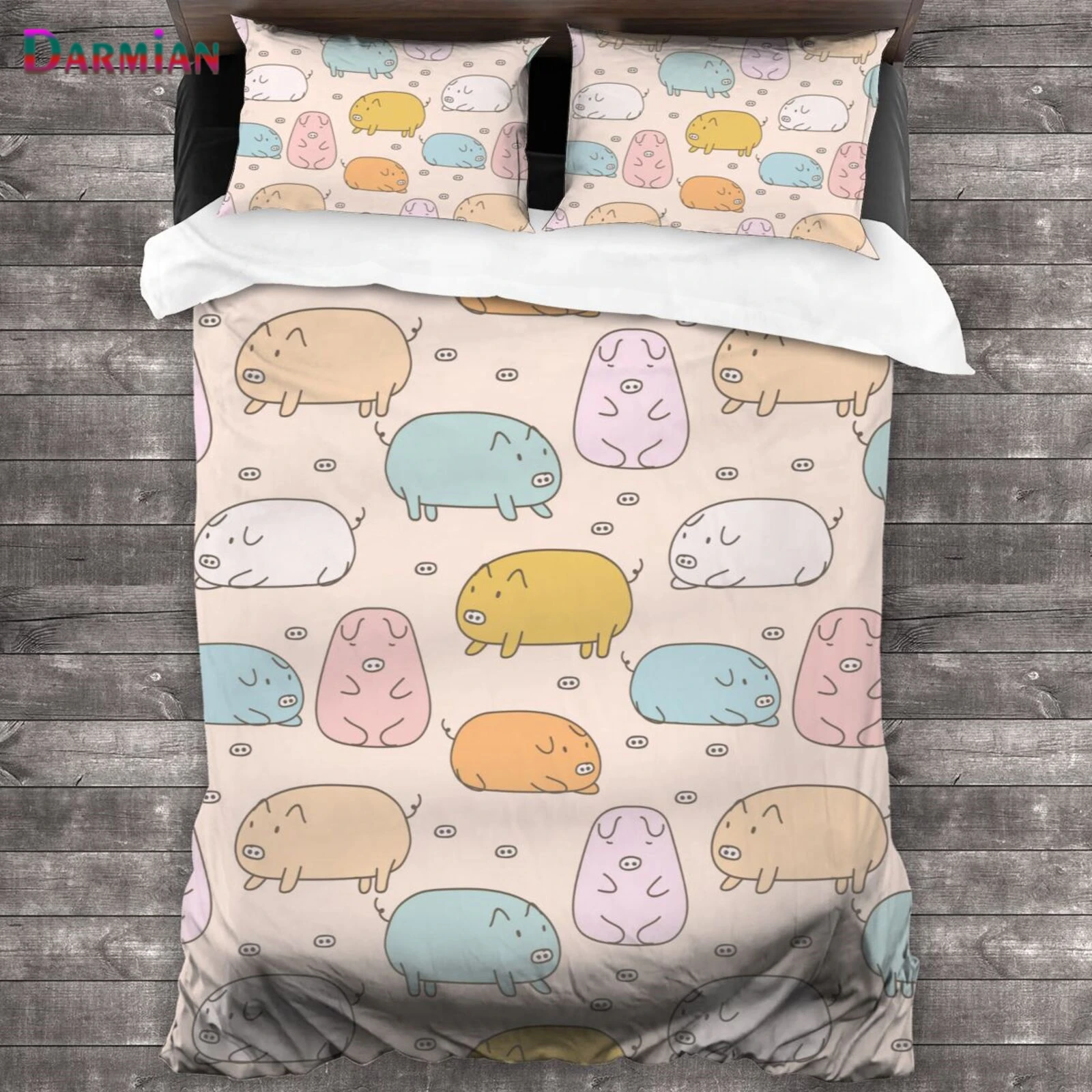 

DARMIAN Bedding Set Cartoon Cute Pig Printed Duvet Cover King Queen Size Quilt Cover Brief Bedclothes Comforter Cover 3Pcs/Set