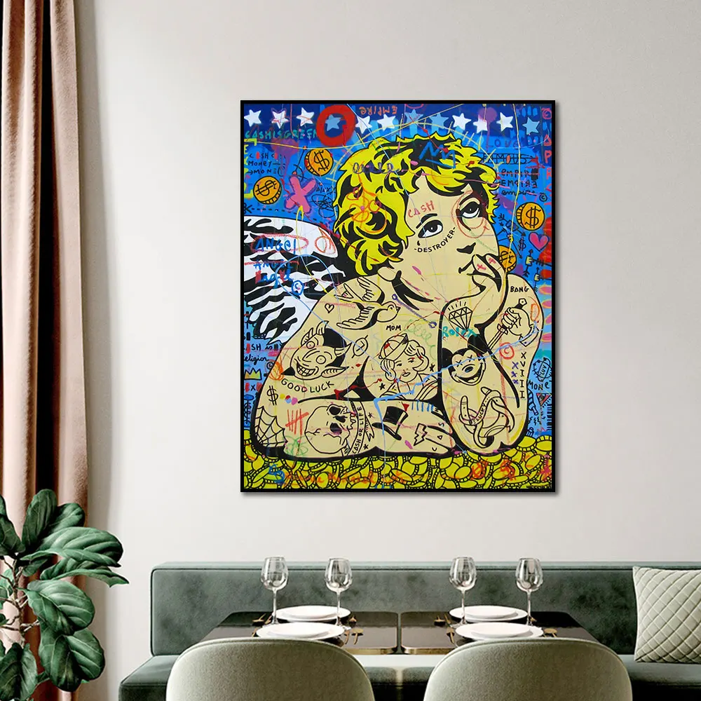 

Canvas Painting Street Graffiti Pop Art Child Angel Poster Print Wall Picture For Living Room Home Decor Frameless