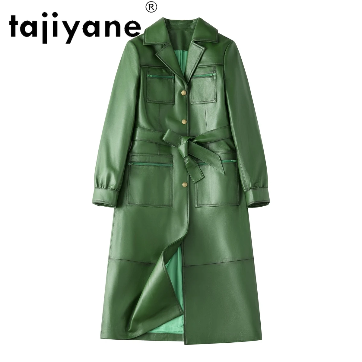 

Женская Длинная кожаная куртка Tajiyane, пальто из натуральной овечьей шкуры, стильный жакет Jorean TN1793 для весны, 2021