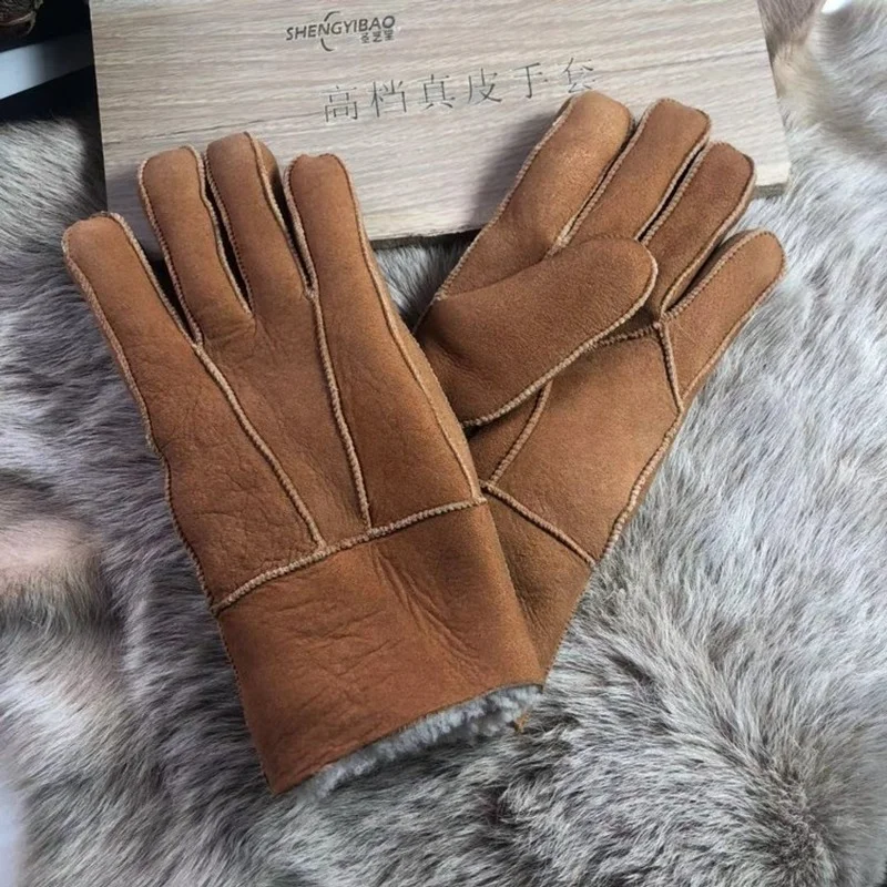 Русские меховые перчатки зимние теплые мужские замшевые из овчины и шерсти