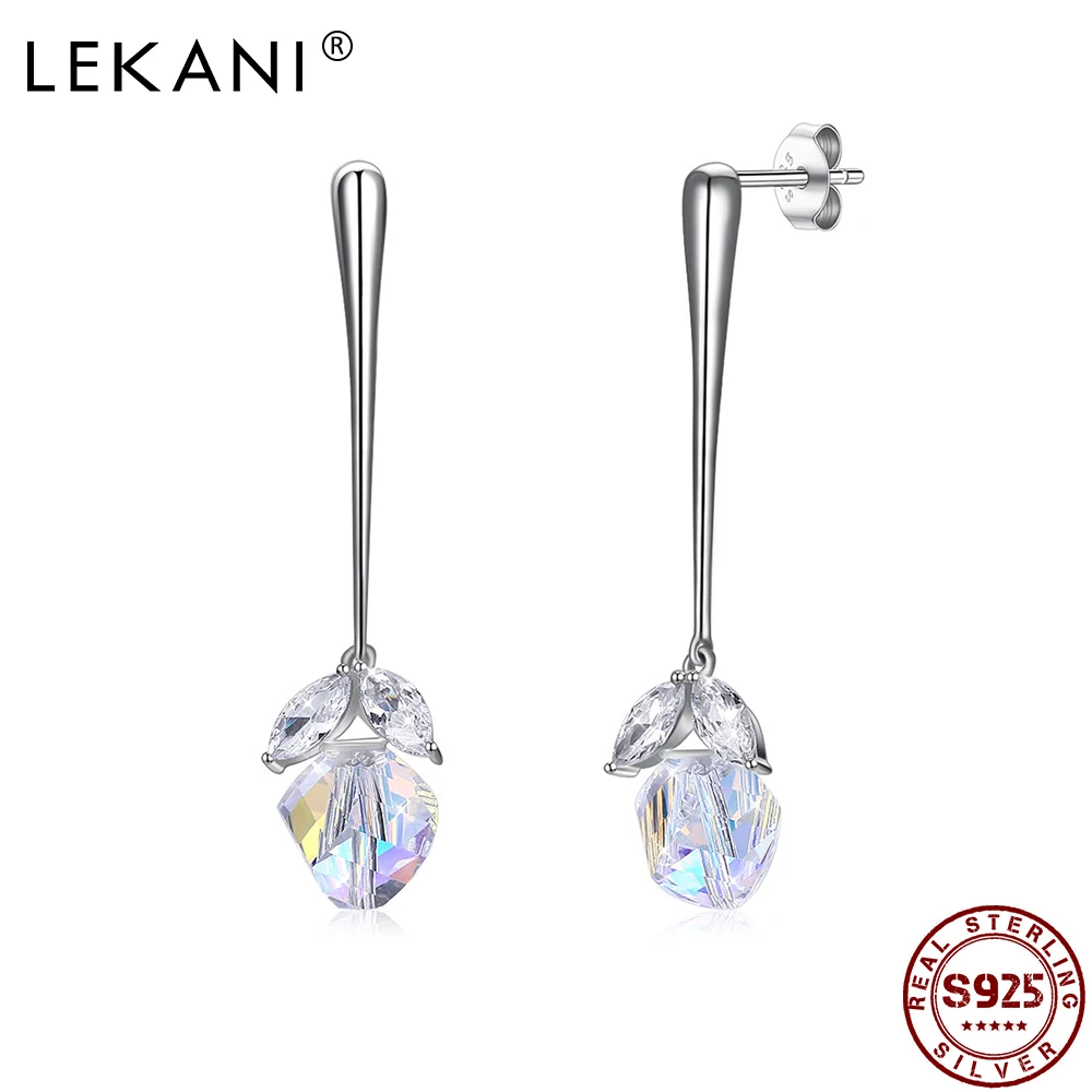 

LEKANI 925 Sterling Silver Earring For Women Irregular Long Tassel Drop Earrings Classic Austria Crystal Shining Fine Jewelry
