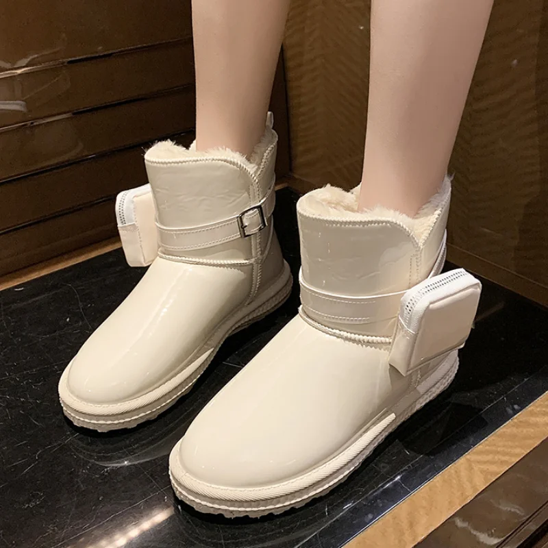 

Winter Waterproof and Warm Women's Snow Boots Thick Plush Women's Thick-soled Nude Boots Flat-bottomed Cotton Boots Pocket Boots