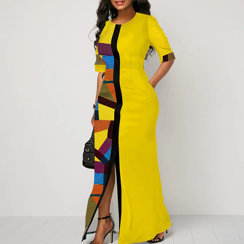 

Tie Dye Contrast Patchwork Office Wear Elegant Fashion Clothes For Women Midi Dress Evening Party And Wedding Elegant