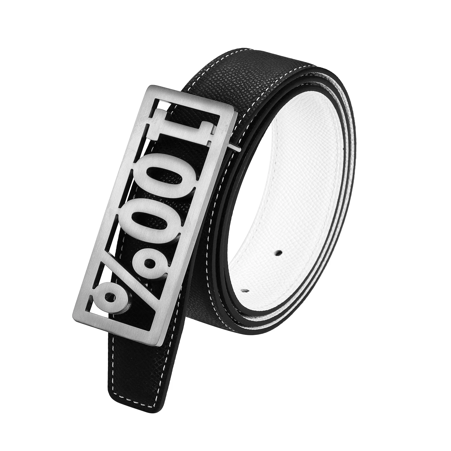 Fashion Black And White Double-Sided Leather Belt Personalized Number Buckle  Unisex Accessories Christmas Present