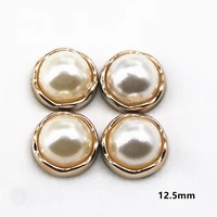 50pcs golden plastic pearl flower button flat back garment accessories craftwedding decoration